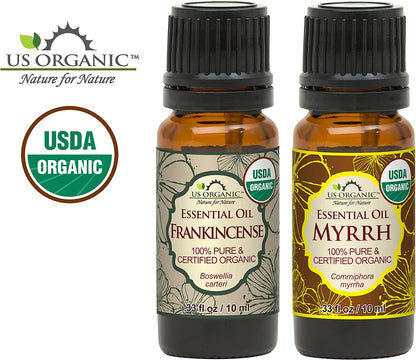 Pure Myrrh, Frankincense Essential Oil Combo 100%-USDA Certified Organic