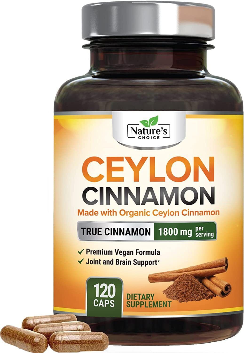 Organic Ceylon Cinnamon Capsules 1800Mg Highest Potency Blood Sugar Support