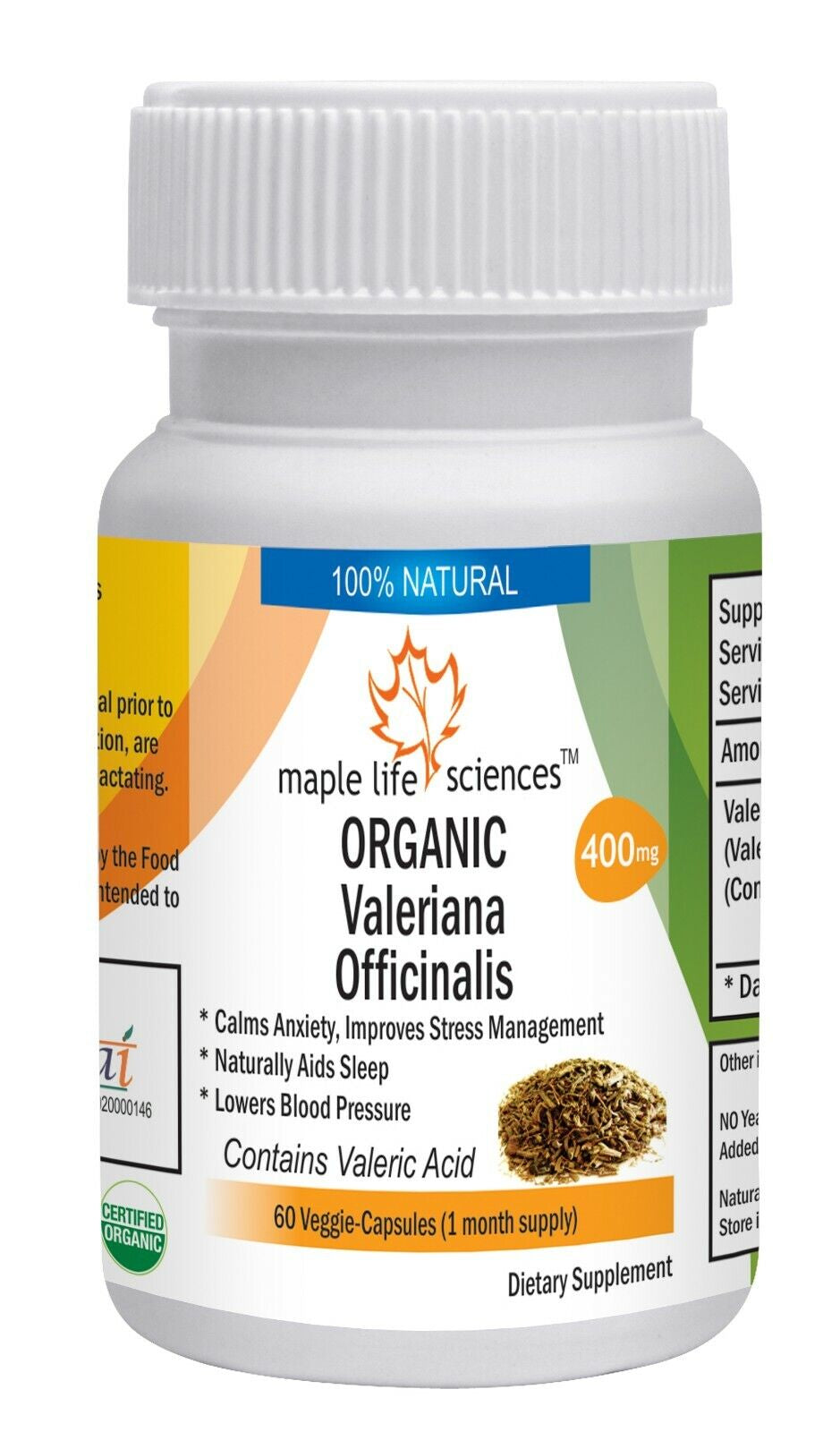 ORGANIC Valerian Root Capsules, Valeric Acid, Valeriana Officinalis