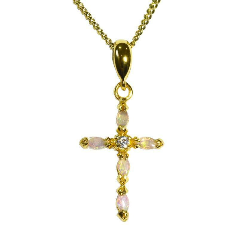 Opal Cross, Australian Opal Gold Plated Sterling Silver Necklace