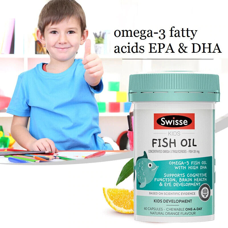 NEW Swisse Kids Fish Oil 60 Chewable Capsules Omega 3 Kids Development