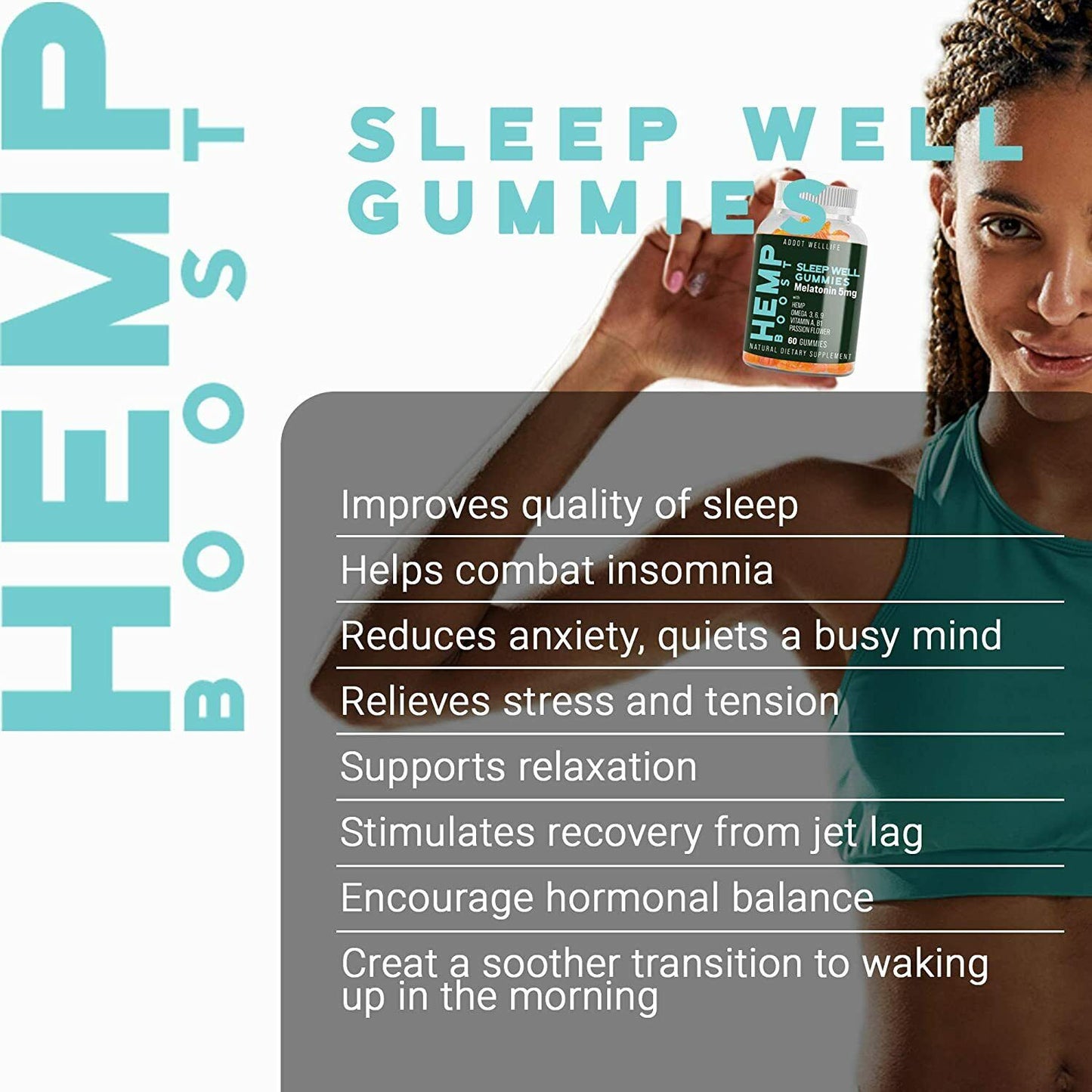 Hemp Gummies Natural, Vegan- Deep Sleep, Melatonin, Anxiety, Pain (No THC)