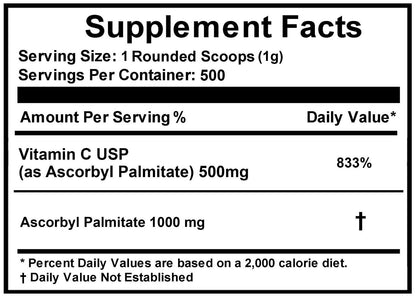 Ascorbyl Palmitate (Vitamin C Ester) 100% Pure Powder 500 Grams Each