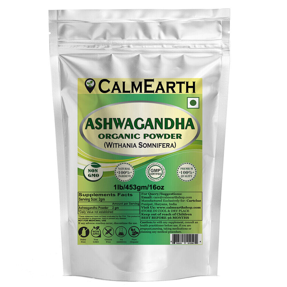 Calmearth Ashwagandha Organic Herbal Powder 100% Pure Withania Somnifera