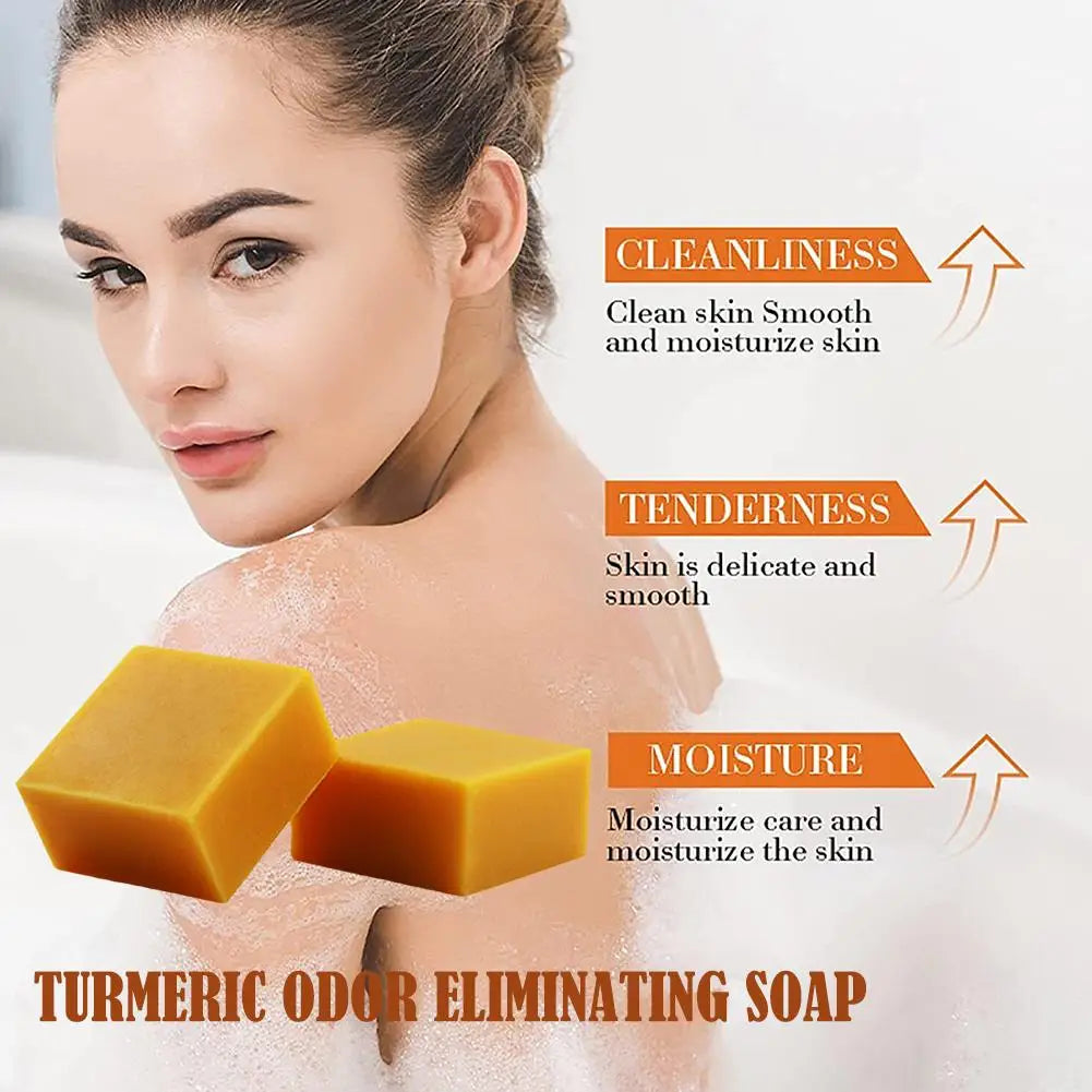 80G Natural Turmeric Soap Acne Dark Spots Removal Skin Whitening Soap Bleaching Handmade Body Face Brighten Soap Cleansing X5W6