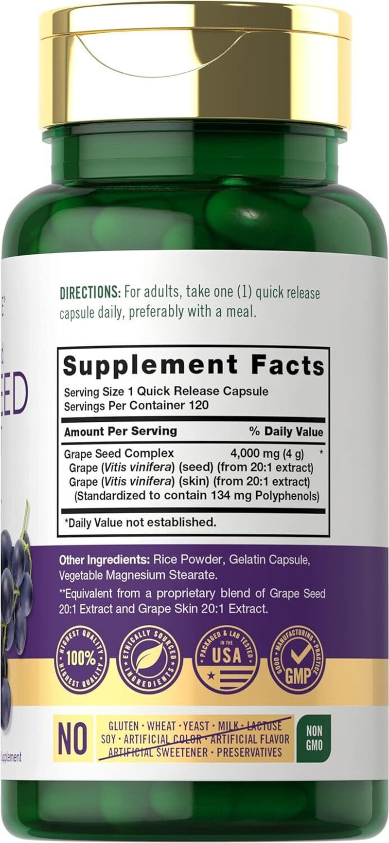 Carlyle Grape Seed Extract 4,000Mg | 120 Quick Release Capsules | Standardized E