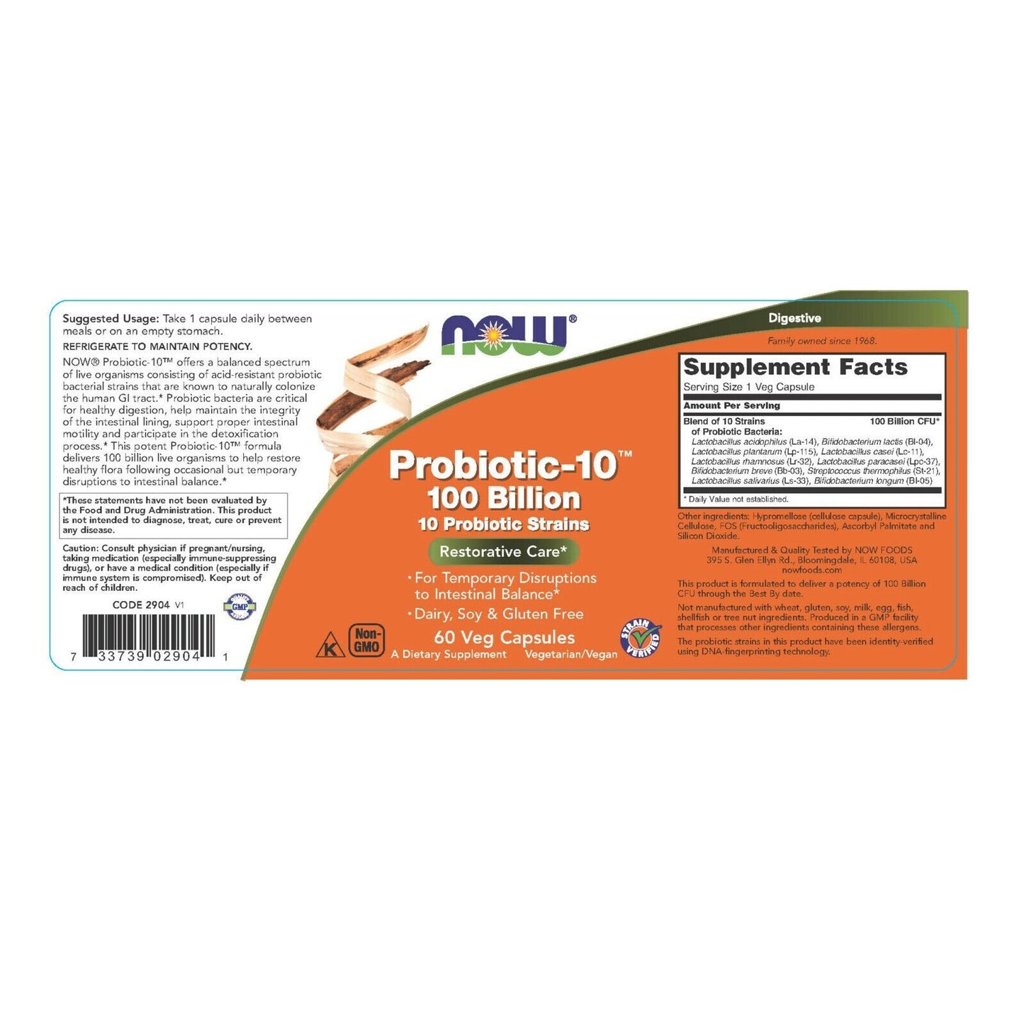 NOW Foods Probiotic-10, 100 Billion, 60 Veg Capsules