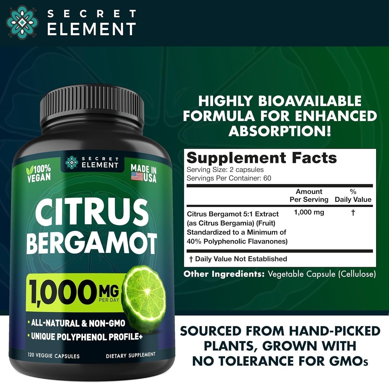 Citrus Bergamot Extract 1000Mg - Citrus Bergamot Supplement for Heart, Immune Sy