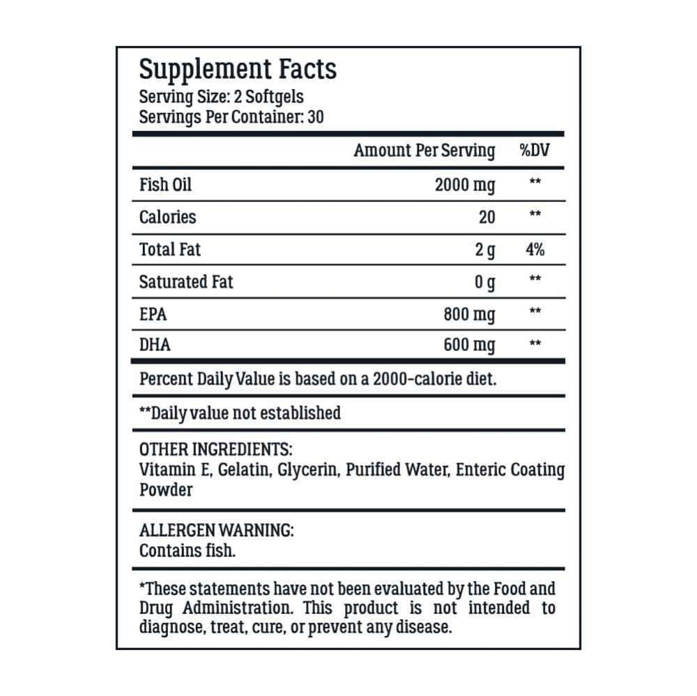 Fish Oil Omega 3 DHA/EPA 2000 Mg 60 Softgels FRESH   Pharmaceutical Grade