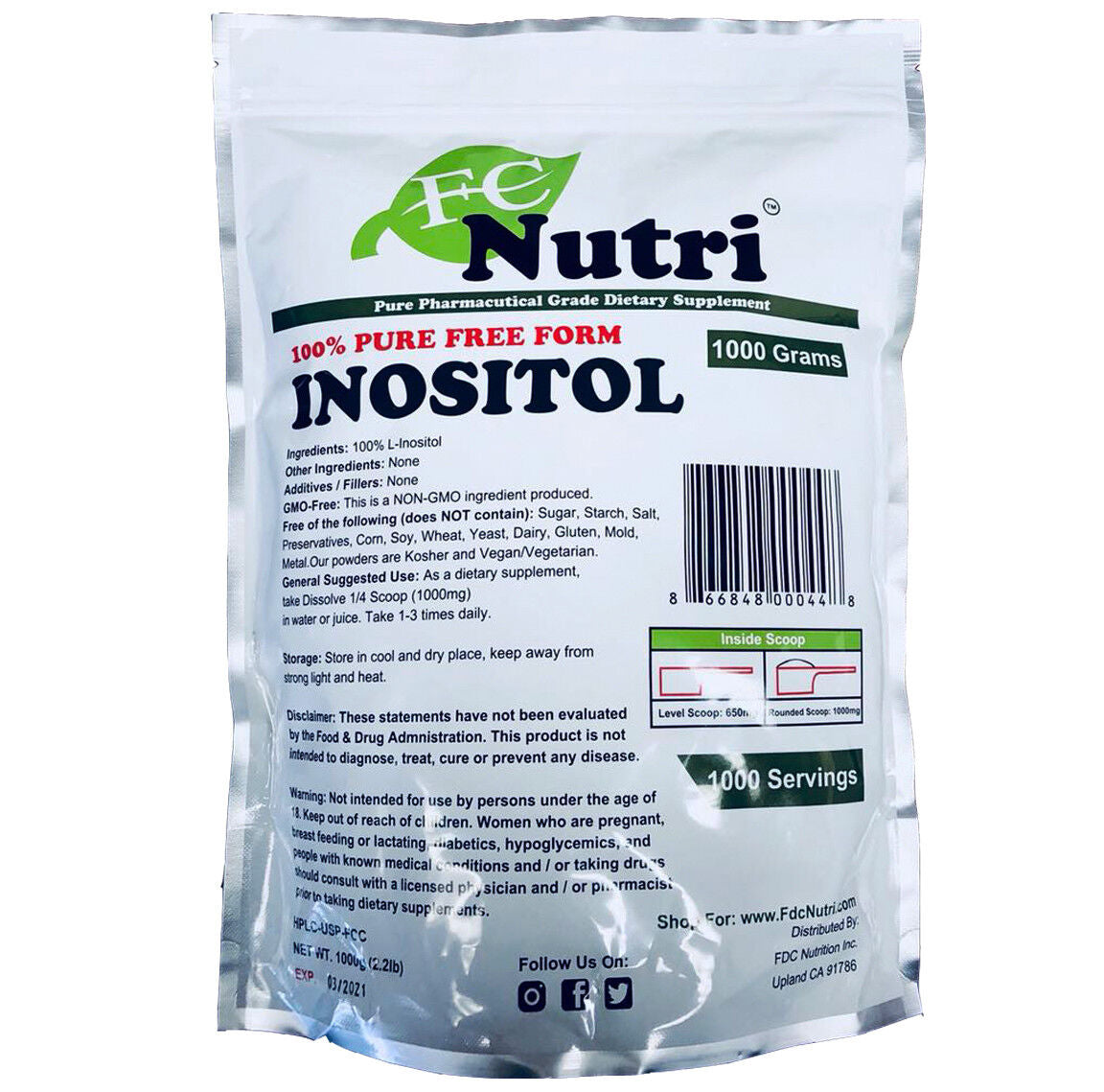 Inositol Powder (Vitamin B8) 100% Pure X 2 Bags Total 4.4Lb (2000G)