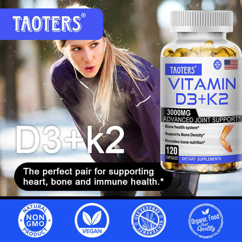 Vitamin K2 D3 Supplement | 30To120 Capsules | 1200 Mg K2 MK7 and 1800 Mg D3