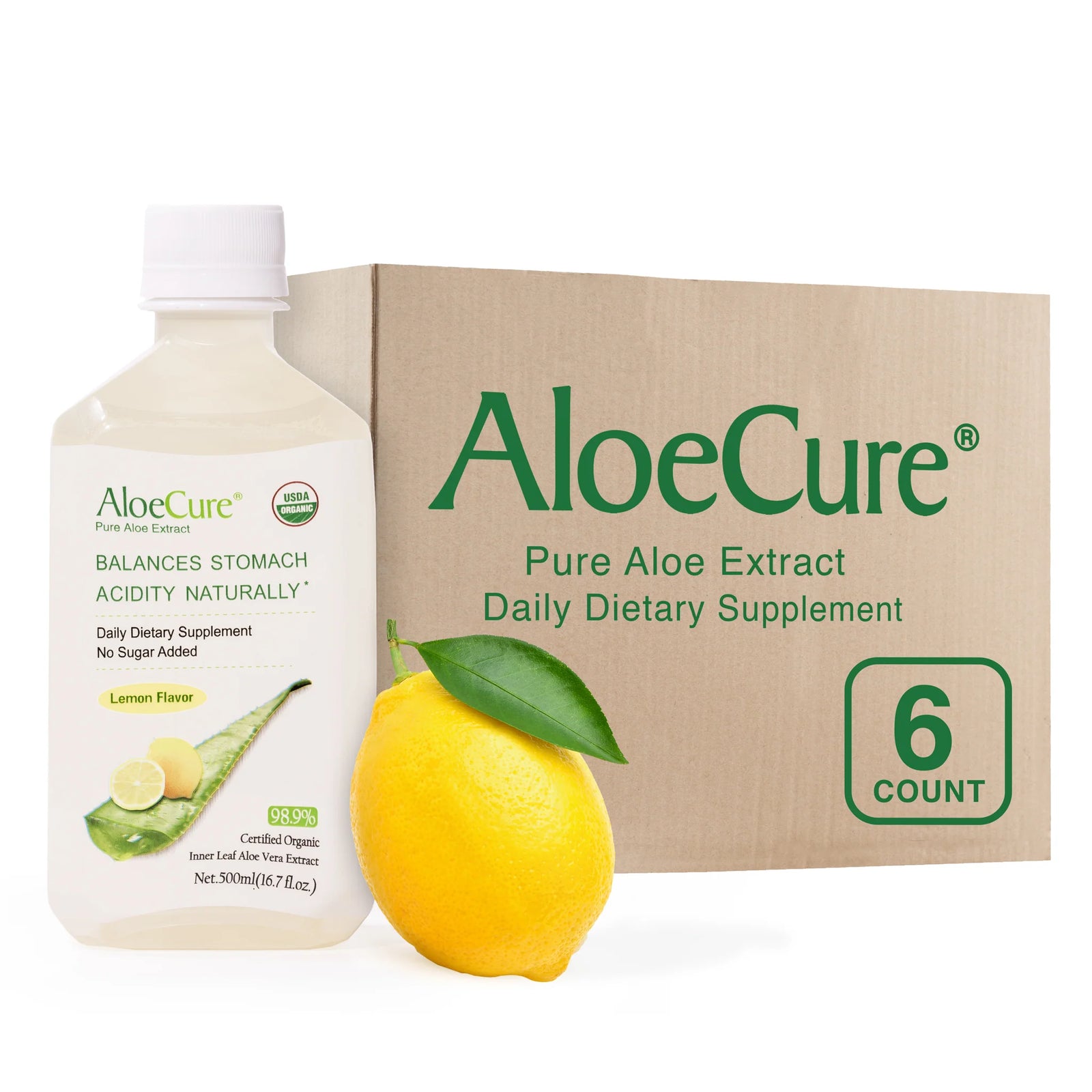 Pure Aloe Vera Juice Lemon Flavor - USDA Certified Organic