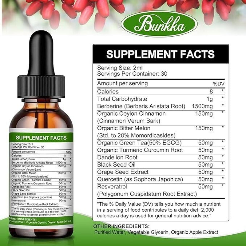 Berberine Supplement 1500Mg, Organic Berberine Liquid Drops with Ceylon Cinnamon