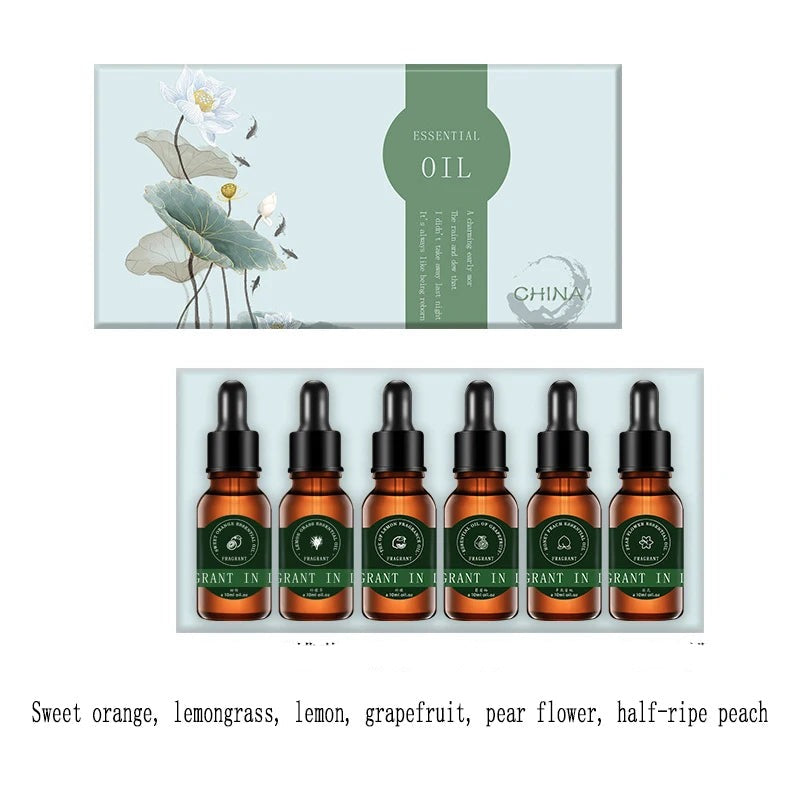 1Set/6Bottles/10Ml Essential Oil Gardenia Lavender Cherry Blossom Chamomile Jasmine Rose Eucalyptus Mint Tea Tree Citronella