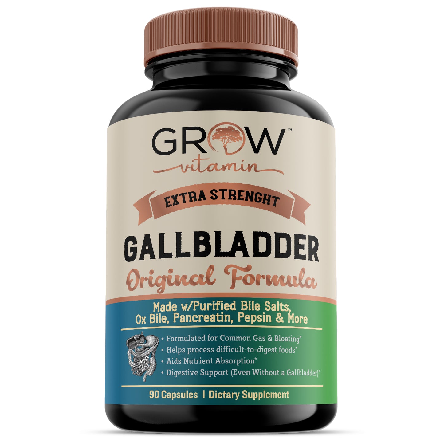 Gallbladder Natural Formula Extra Strength with Bile Salts, Ox Bile, Pancreatin, Pepsin