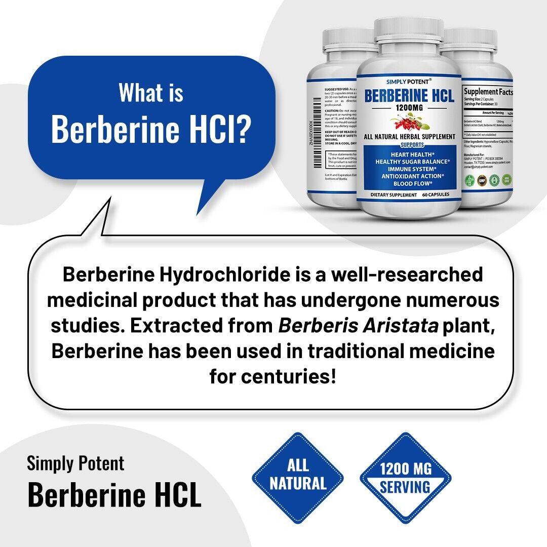 Berberine Hcl - Supports Healthy Blood Sugar Cholesterol & Immune | 60 Capsules