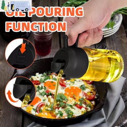 16Oz Olive Oil Dispenser Bottle 2 in 1 Sprayer Pourer Glass for Kitchen Cooking