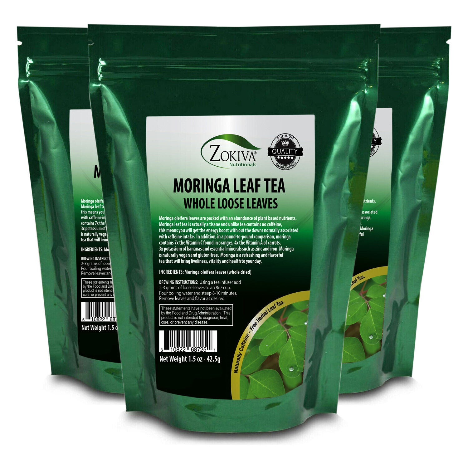 Moringa Leaves Loose 3-Pack - Organic Dried 100% Natural Energy Booster 1.5 Oz