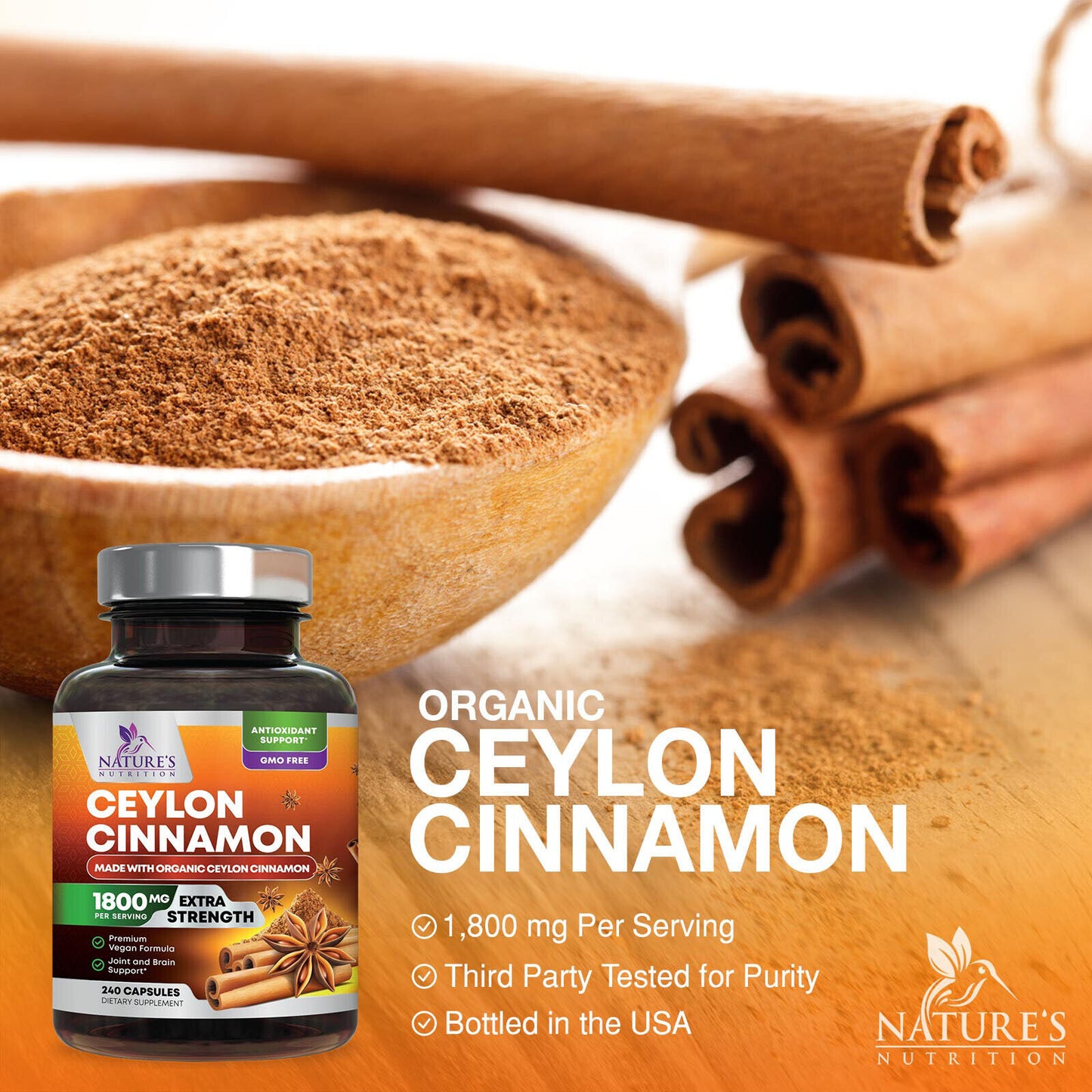 True Organic Ceylon Cinnamon Capsules 1800Mg Highest Potency Blood Sugar Support