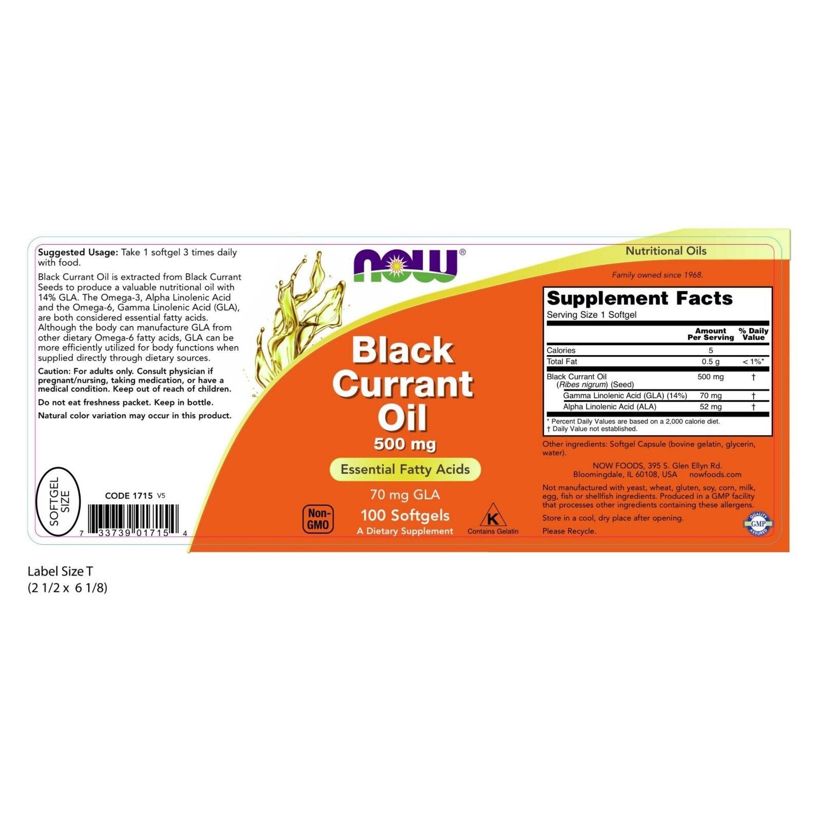 NOW Foods Black Currant Oil, 500 Mg, 100 Softgels