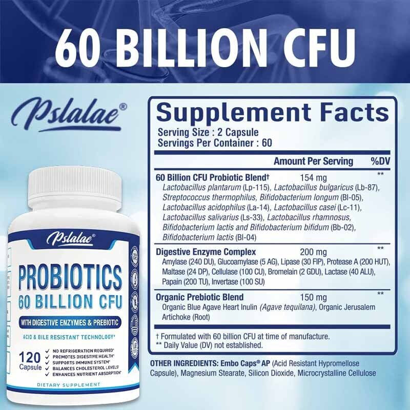 Probiotics 60 Billion CFU Capsules - Promote Digestive Health, Immune Support