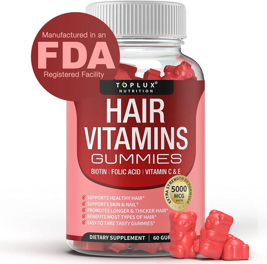 Hair Vitamins Gummies Supplement – Faster Hair Growth Gummy 5000Mcg Biotin, Foli