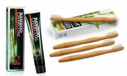 BAMBOO CHARCOAL TOOTHPASTE & TOOTHBRUSH SET (120G Toothpaste & 4 Toothbrushes)