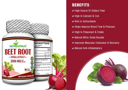 Active Nutrilife Organic Beet Root 60 Capsules - Made in USA, Boost Energy