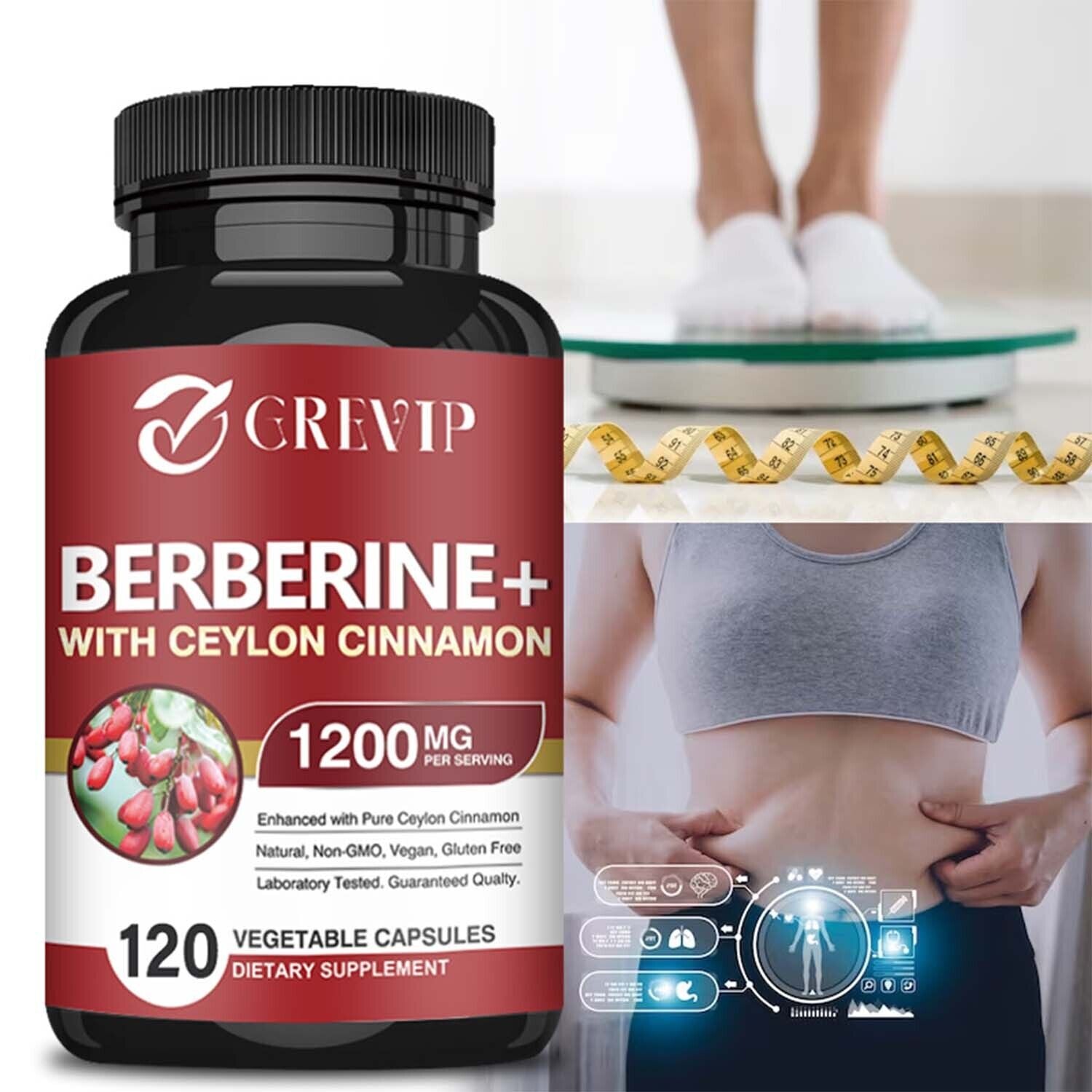 Berberine Hci+Ceylon Cinnamon 1200Mg - Blood Sugar Support,Cardio