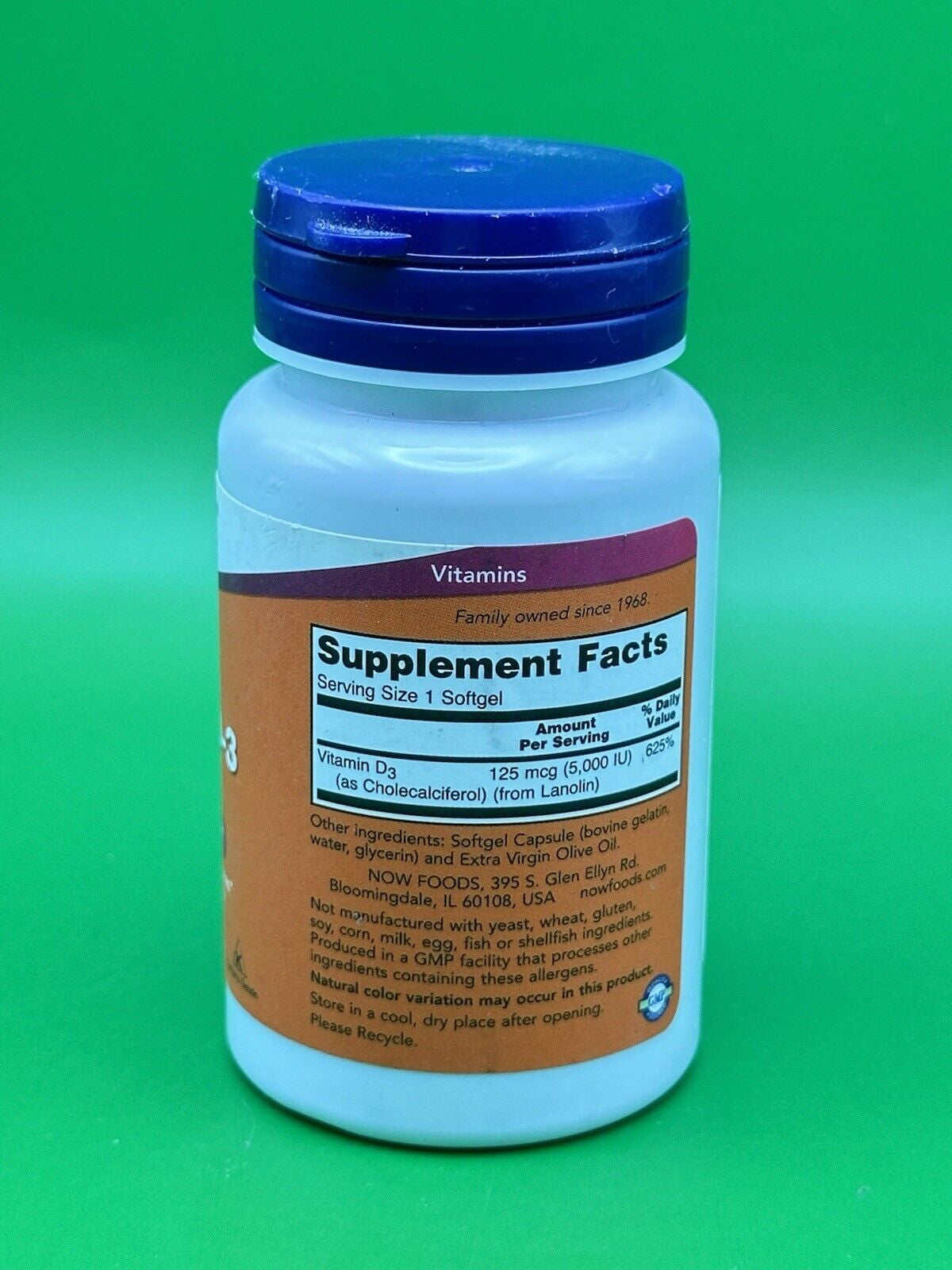 NOW Foods Vitamin D3 Highest Potency 5000 IU, 120 Softgels Exp 11/2026