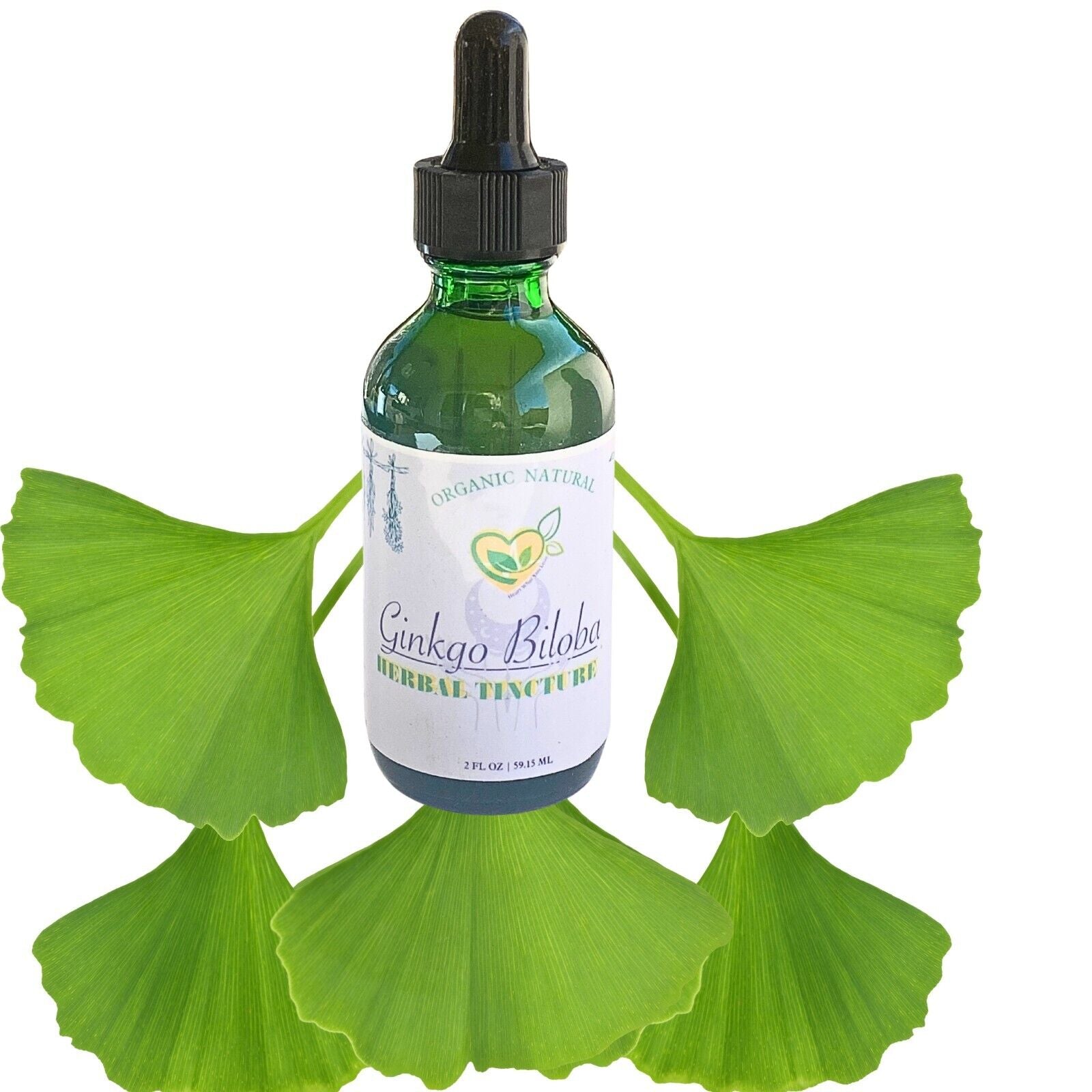 Ginkgo Biloba Tincture Organic Liquid Herbal Drops 2 OZ Cognitive Extract Bottle