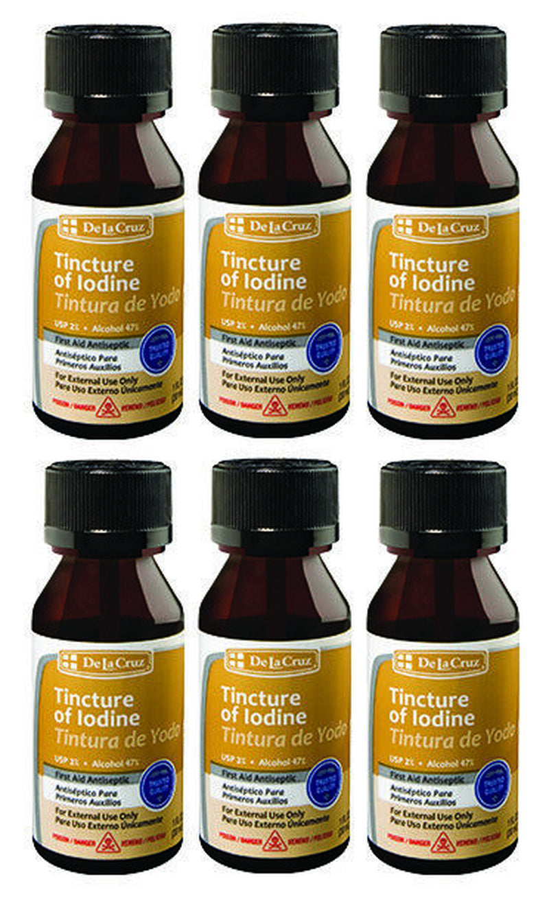 De La Cruz Tincture of Iodine, Made in USA, 1 FL. OZ. (6 BOTTLES) Exp. 07/2027