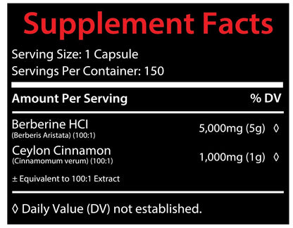 Berberine with Ceylon Cinnamon 5000Mg 150 Caps Heart Health & Immune