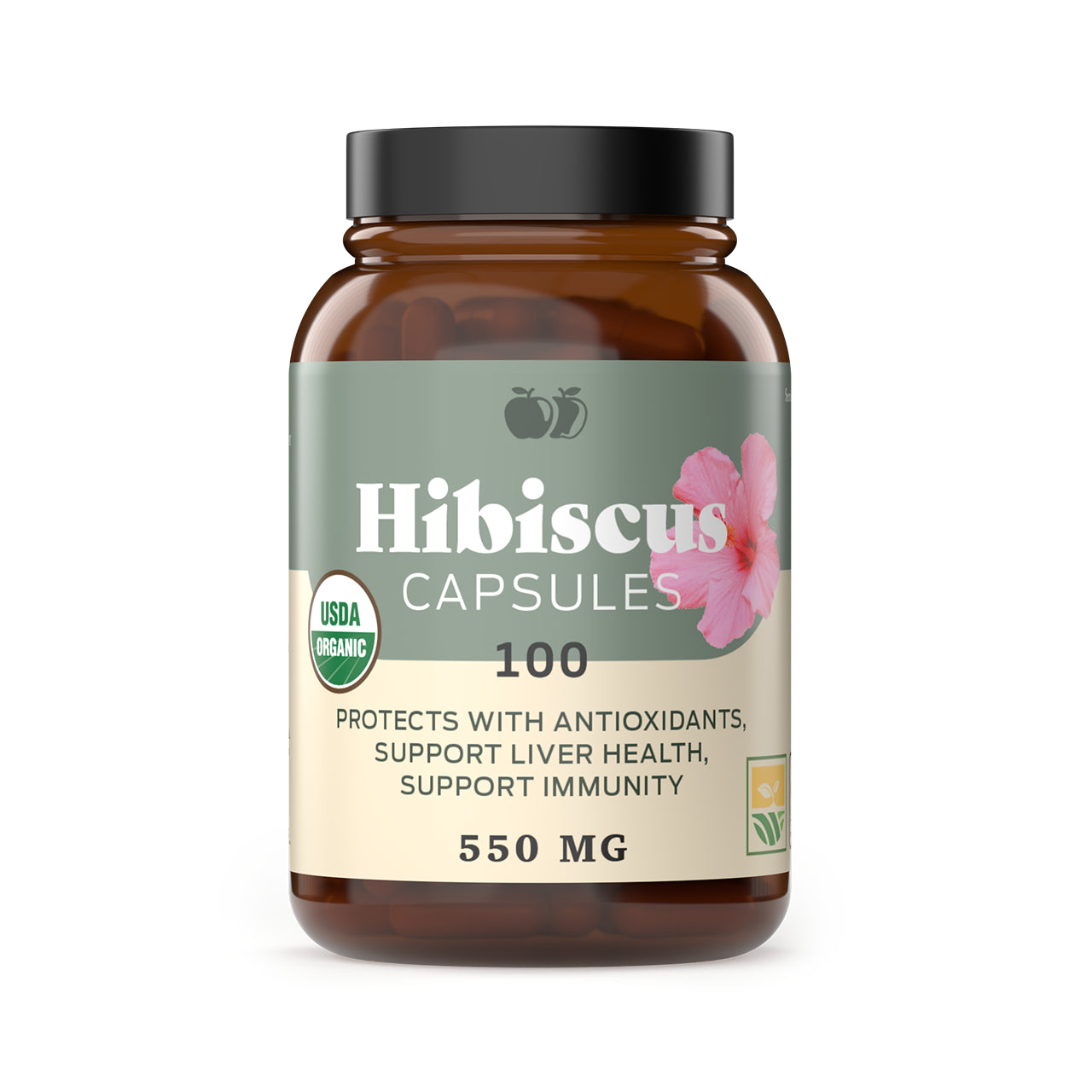 Organic Hibiscus Capsules - 100 Count, 550Mg, Antioxidant & Herbal Hibiscus