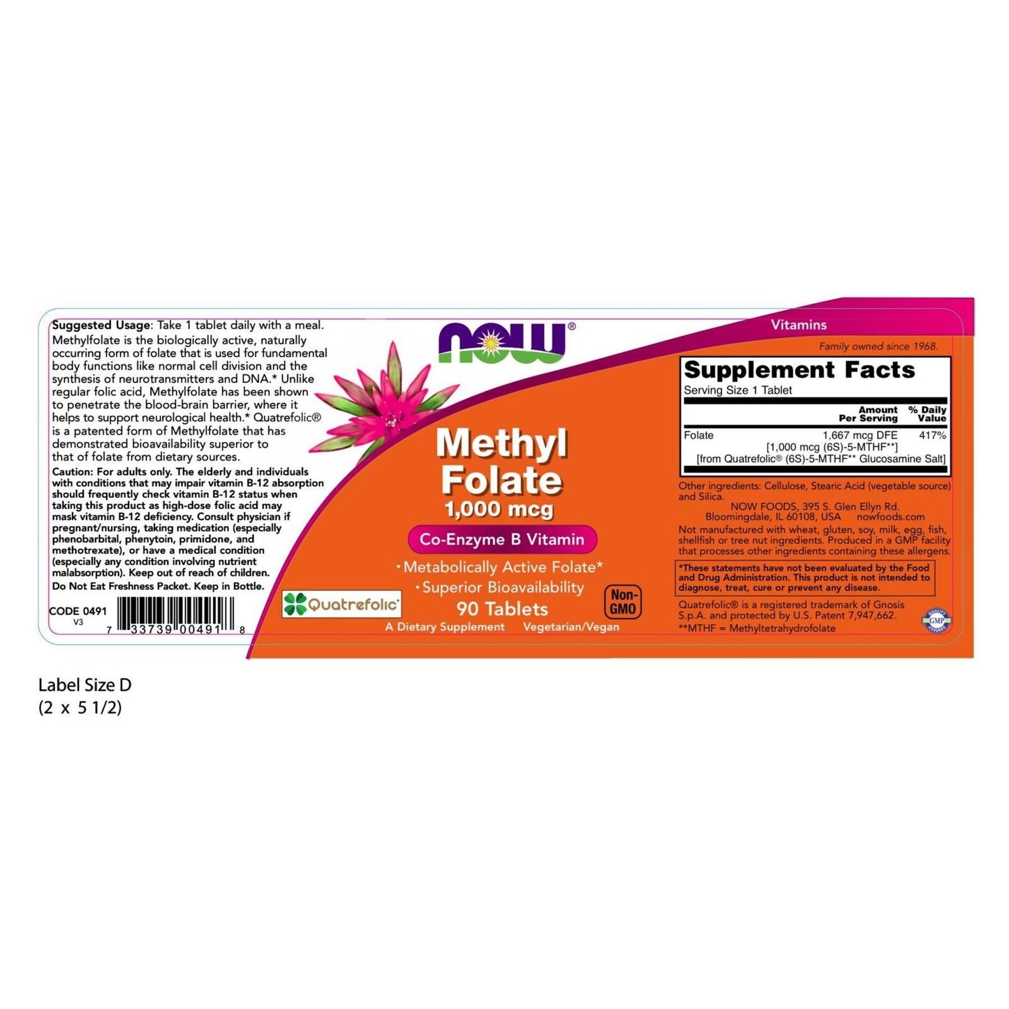 NOW Foods Folato De Metilo, 1.000 Mcg, 90 Tabletas