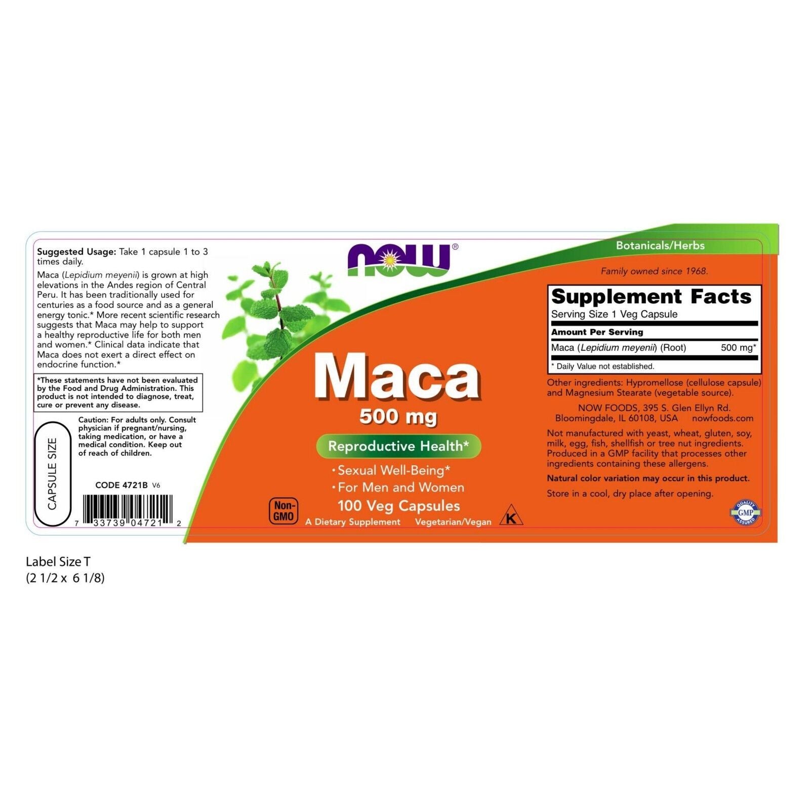 NOW Foods Maca 500 Mg, 100 Veg Capsules