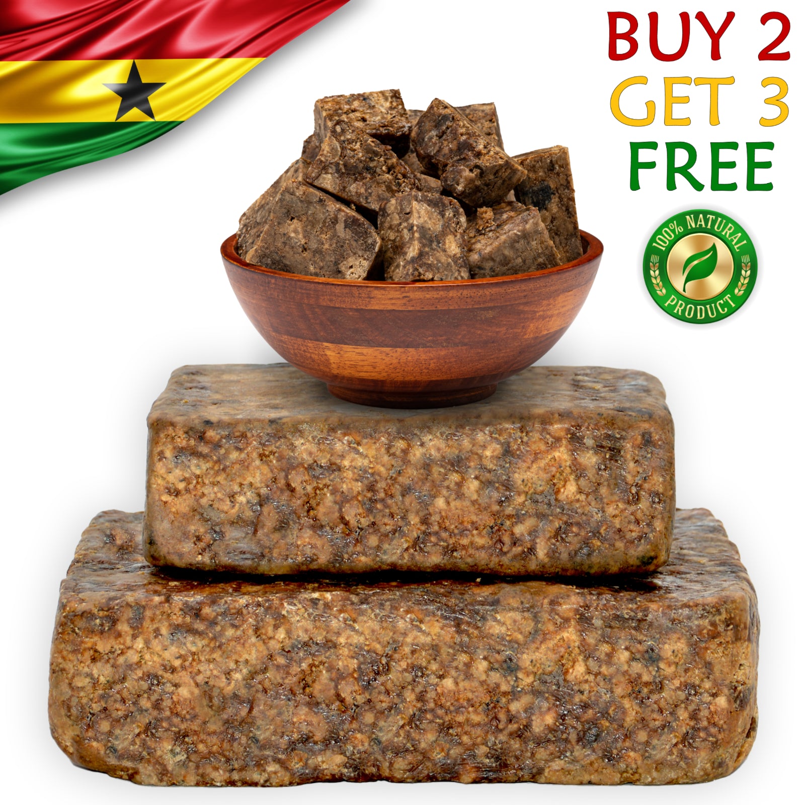 Raw African Black Soap 2 Oz. Bar 100% Pure Natural Organic Ghana Body Face Wash