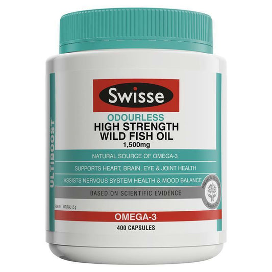 NEW Swisse Odourless High Strength Wild Fish Oil 1500Mg 400 Capsules Omega 3