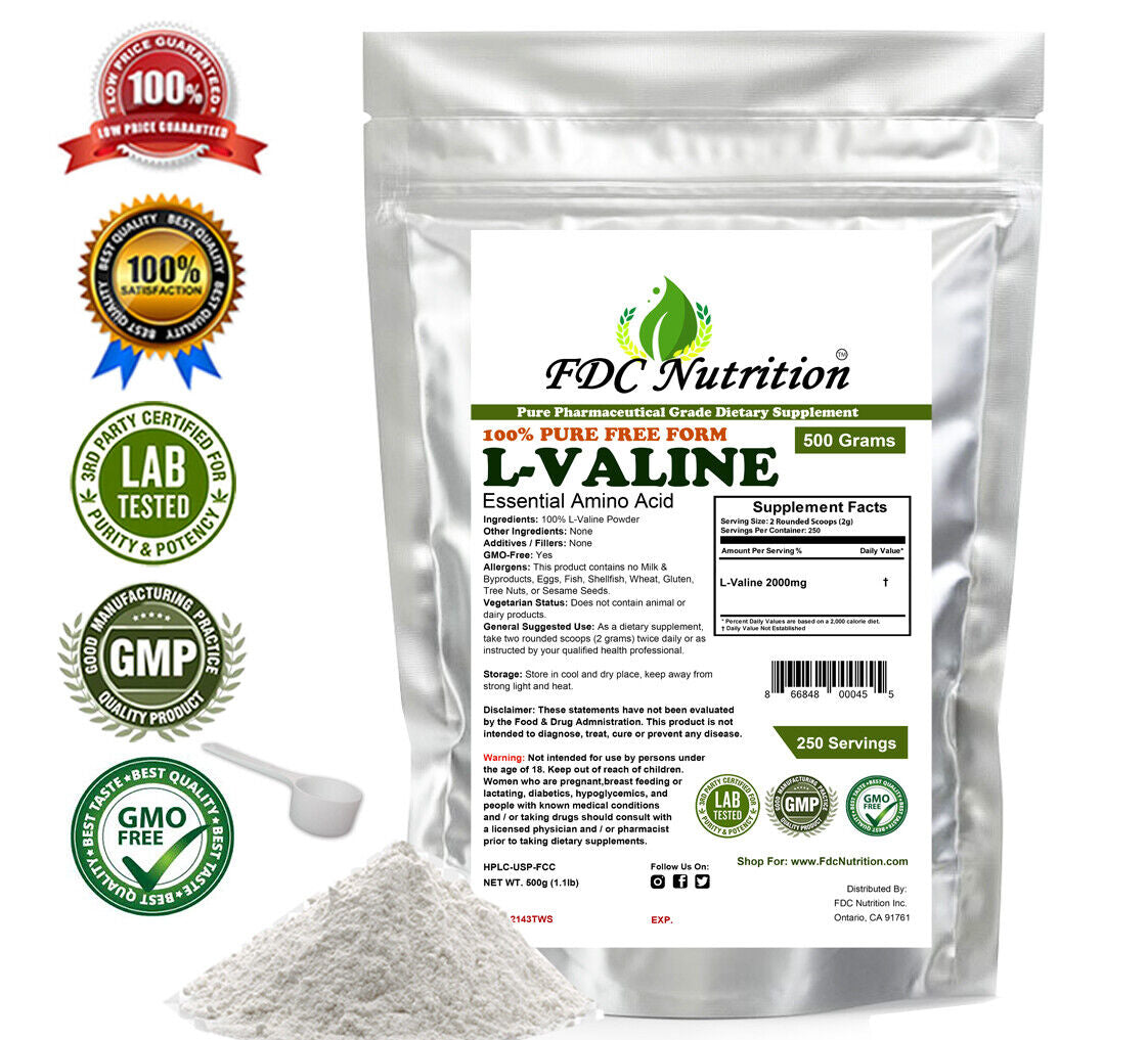 L-Valine Powder 1.1Lb (500G) Muscle Building by FDC NUTRITION