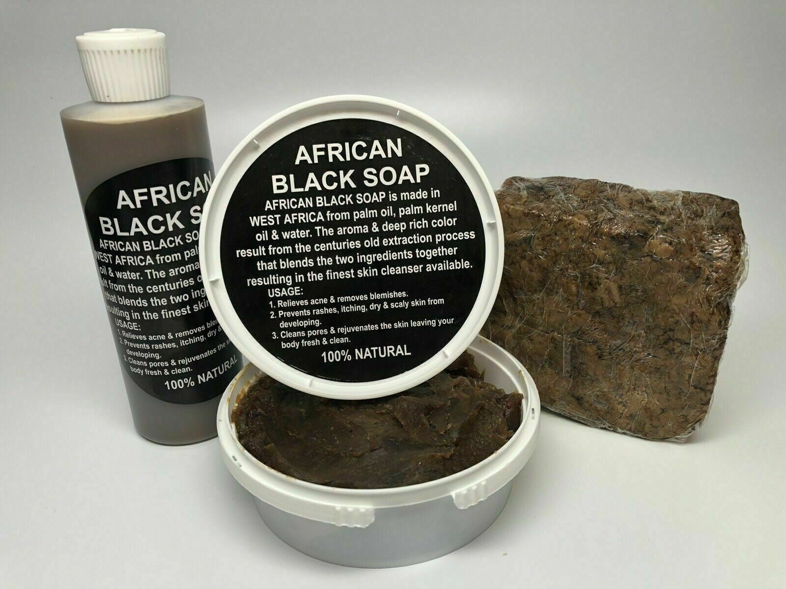 Raw African Black Soap, Liquid, Paste - 100% Pure Organic Natural Ghana ALL SIZE