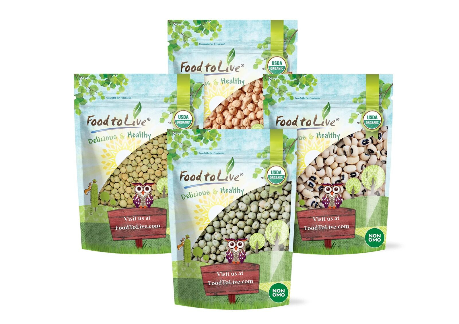 Organic Pulses Bundle, 4 X 5 Lb Packs – Non-Gmo Dried Legumes, Raw, , Bulk