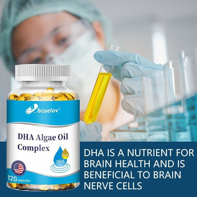 Natural Algae Oil DHA, Easy to Absorb, Brain Tonic - 60/120 Capsules