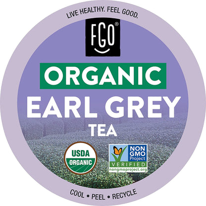 Organic Earl Grey Tea K-Cup Pods, 24 Pods by FGO - Keurig Compatible - Naturally