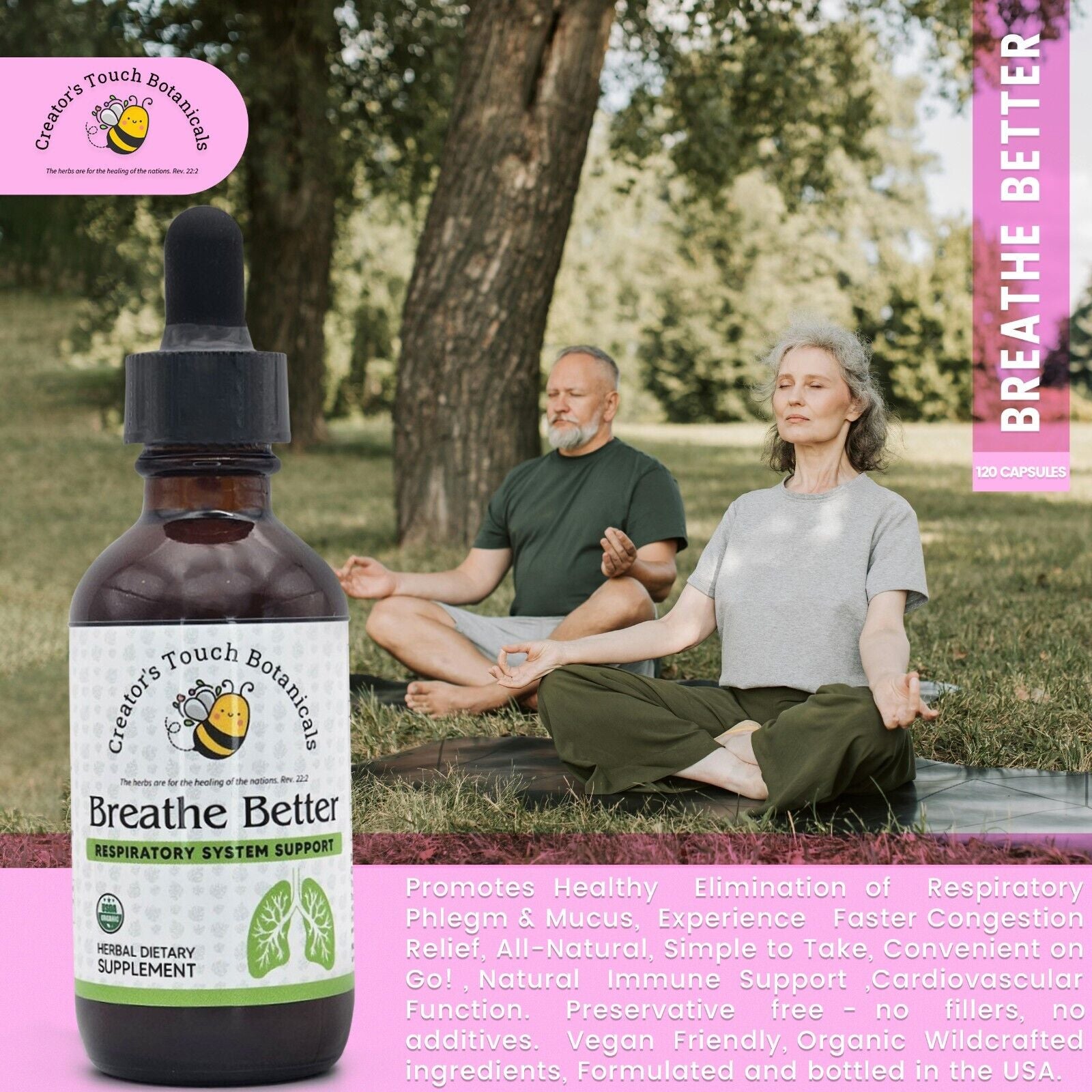 Breathe Better, Respiratory System Support, Lung, 2Oz Tincture Bottle! Organic