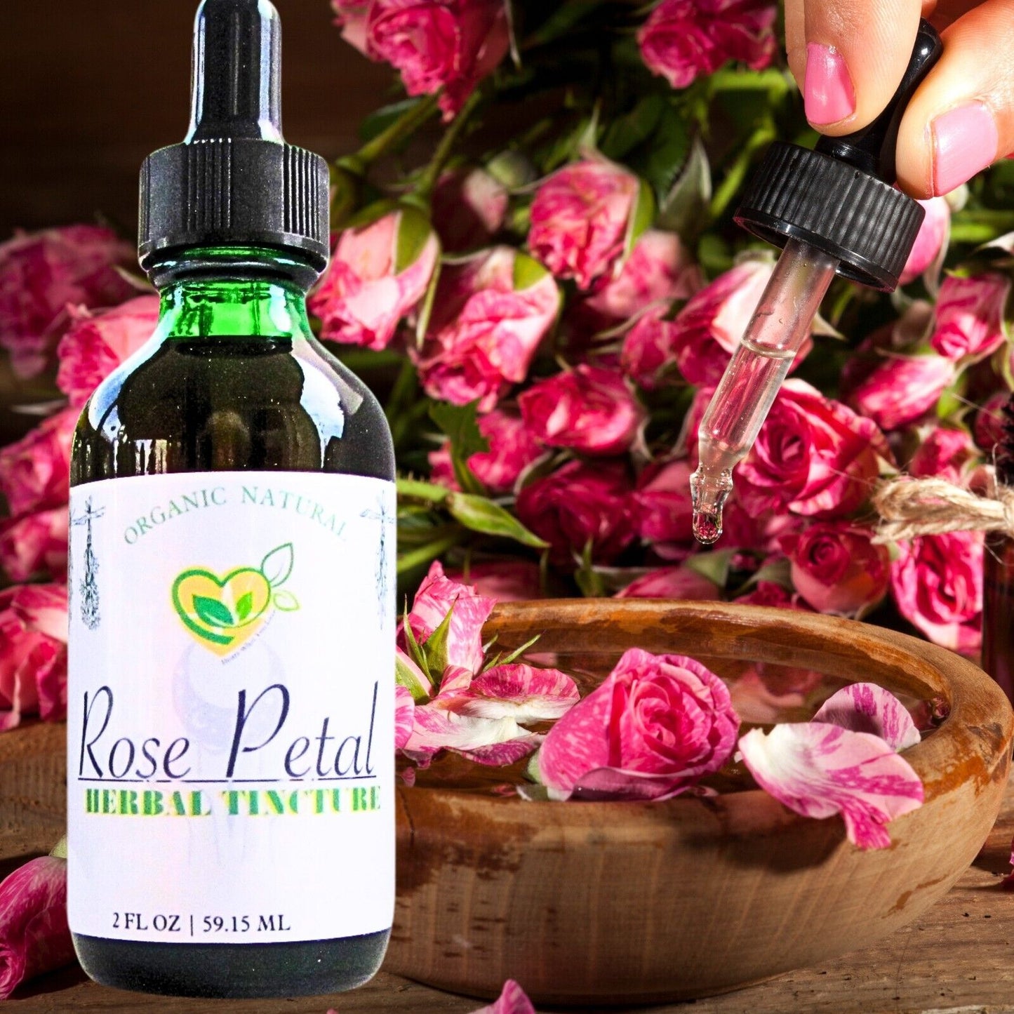 Rose Petal Tincture Organic Liquid Herbal Drops Natural Heart Skin Mood Aid 2 Oz