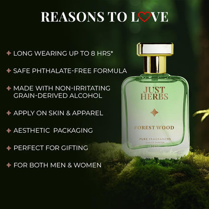 Just Herbs Energising Forest Wood EDP Perfume for Men, Long Lasting Fragrance