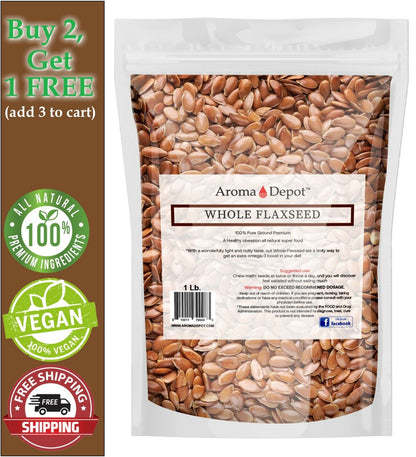 Brown Whole Flax Seeds Non-Gmo Omega-3  Linaza Raw Flaxseed Kosher 1 Libra 1 Lb.