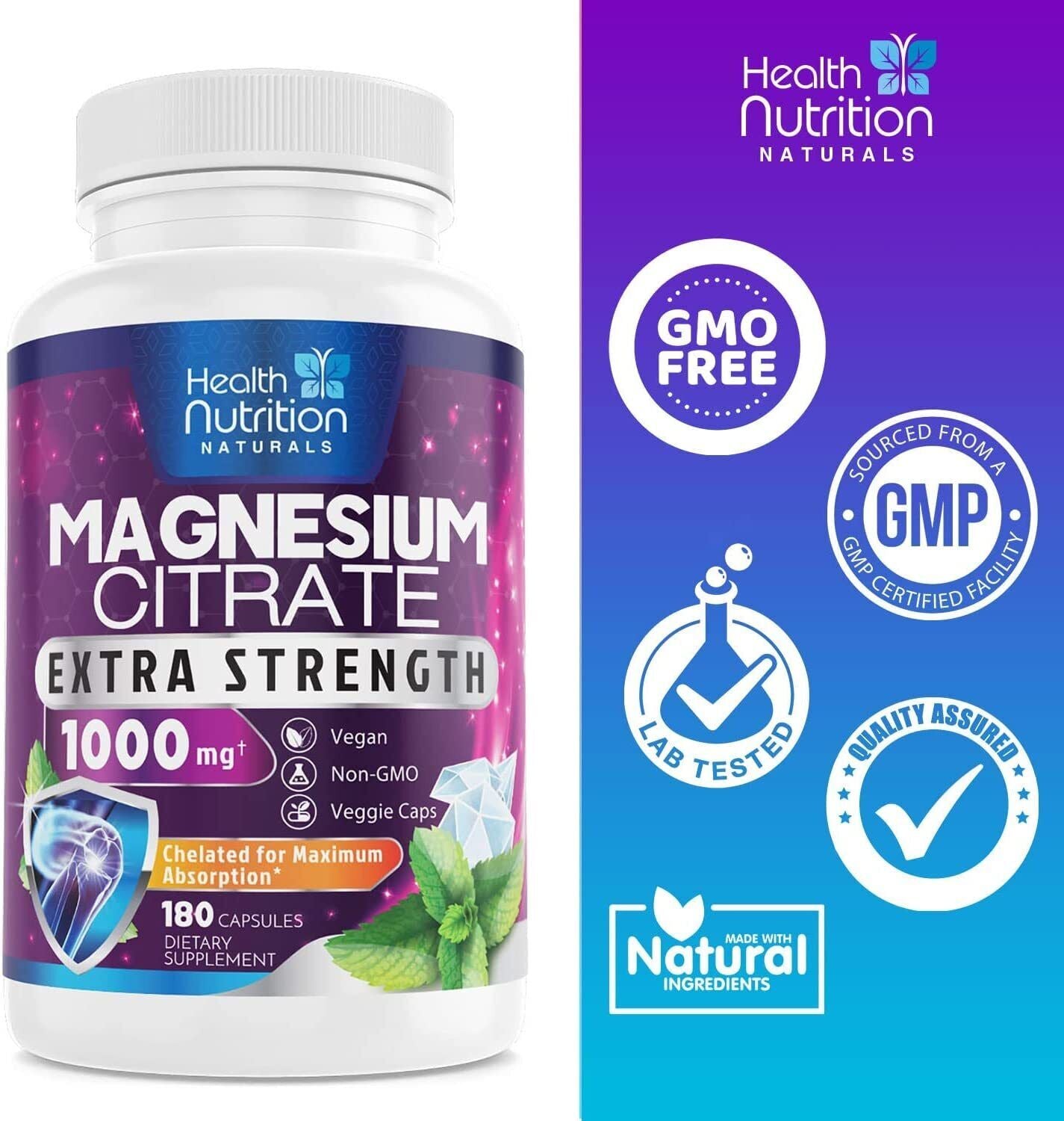 Magnesium Citrate Capsules 1000Mg per Serving - Highest Potency Capsules