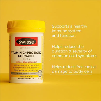 Swisse Vitamin C + Probiotic Chewable 60 Chewable Tablets