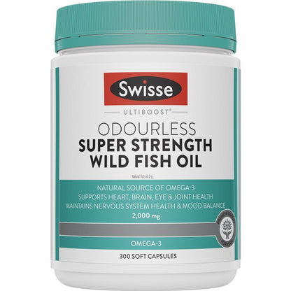 Swisse Ultiboost Odourless Super Strength Wild Fish Oil 2000Mg 300 Capsules E...